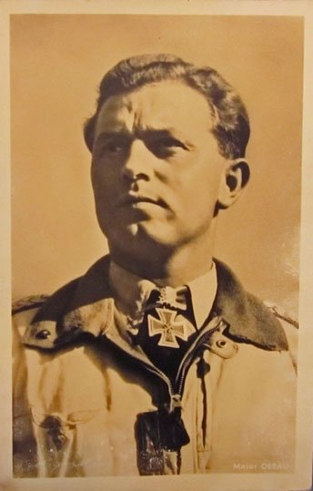 German WWII Luftwaffe Fighter Ace Postcard, Major Oesau, 127 Victories — image 2