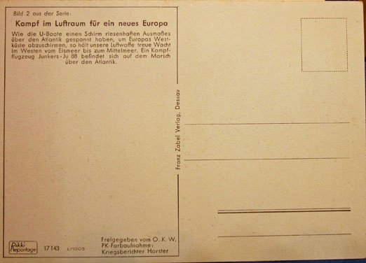 German WWII Luftwaffe Postcard, JU88, Color — image 3