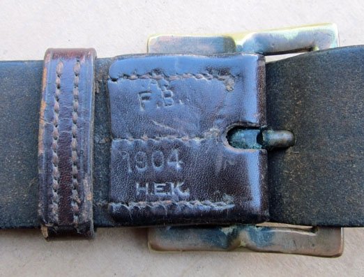 US Pre WWI Brown Leather Garrison Belt, 1904 Dated, H.E.K. Inspected — image 3