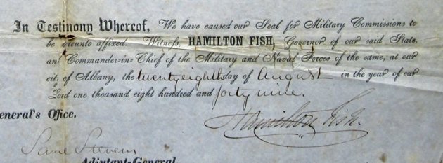 US Pre Civil War New York Militia Officer Commission Document, 1849, Hamilton Fish Signature — image 3