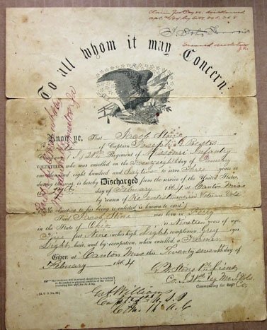US Civil War Discharge Lot of Two, Missouri Soldier, 21st Infantry, Battle of Shiloh Veteran — image 2
