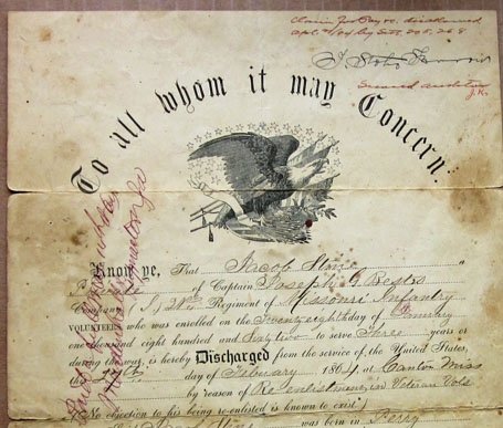 US Civil War Discharge Lot of Two, Missouri Soldier, 21st Infantry, Battle of Shiloh Veteran — image 3