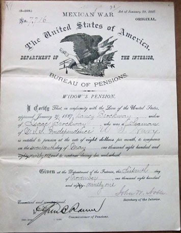 US Mexican War Veteran's Widow Pension Documents, US Navy — image 2