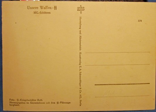 German WWII Postcard, Unsere Waffen-SS Series, MG Schutzen — image 2