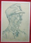 German WWII Willrich Postcard, Gebirgsjager Knights Cross Winner Leutnant Schmolzer