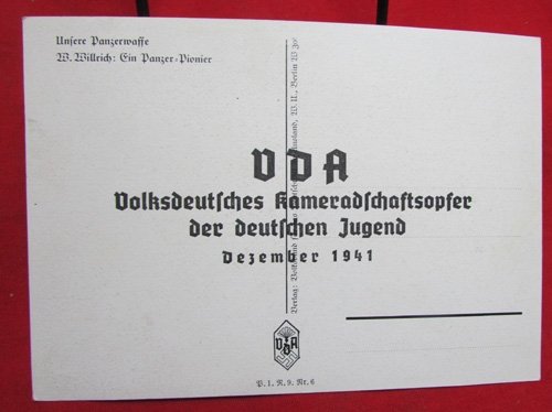 German WWII Willrich Color Postcard, Pioneer, VDA Jugend 1941 — image 3