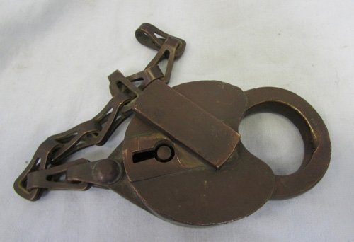  US 19th Century Brass Padlock & Chain — image 3