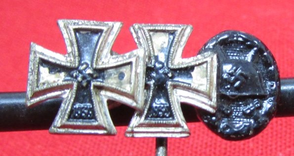 German WWII Stickpin, EK 1 & 2 & Black Wound Badge — image 3