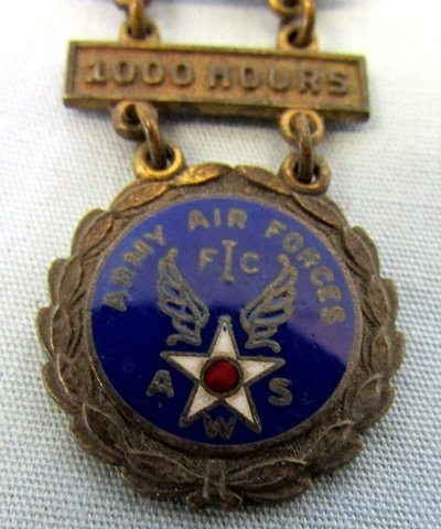  US WWII Army Air Force, Aircraft Warning Service Merit, 1000 Hours Badge, Sterling — image 2