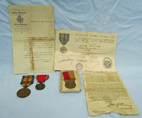  US WWI 55th CAC Medal Grouping, 4 Clasp Victory, French Verdun Medal & Docs — image 2