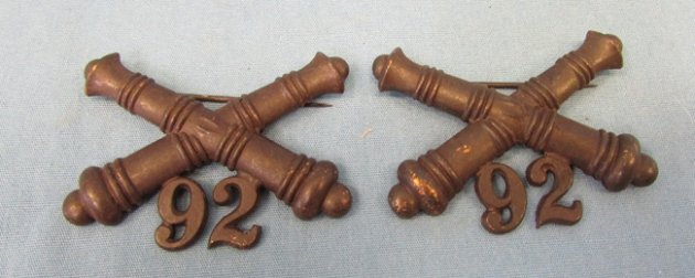  US Pre WWI 1902 92nd Artillery Collar Insignia Pair — image 2