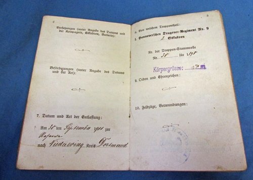  German Pre WWI Militar Pass, Dragoon Regiment Nr.9 — image 3
