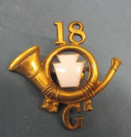  US Spanish American War, PA National Guard Field Musician Cap Badge, 18 Rgt, Company G — image 2