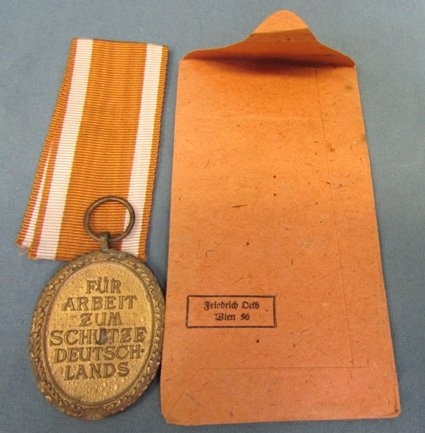  German WWII Westwall Medal & Issue Envelope — image 3