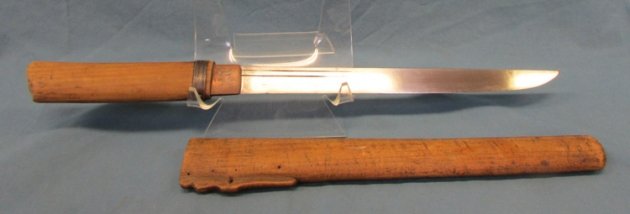  Japanese Tanto, Cut-Down Sword Blade, Wood Grip & Scabbard — image 2