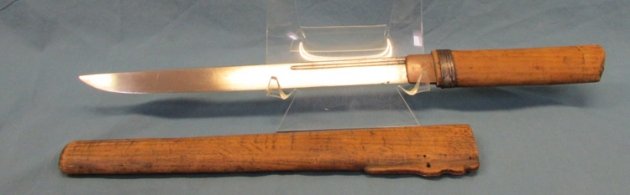  Japanese Tanto, Cut-Down Sword Blade, Wood Grip & Scabbard — image 4