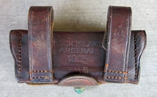 US Pre WWI, .38 Pistol Ammunition Pouch, RIA 1905, Brown Leather — image 3