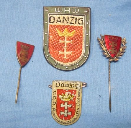 German WWII Free City of Danzig Stickpin & Badge Lot, 4 Pieces — image 2