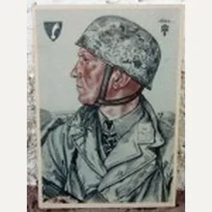 German WWII Willrich Postcard, Fallschirmjager Hauptmann Delica