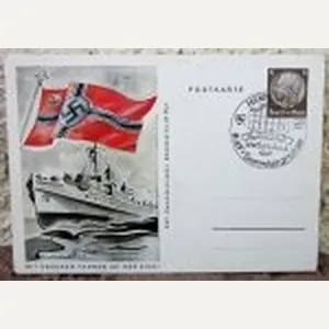 German WWII Postcard, Mit Unseren Fahnen ist der Sieg! Navy …
