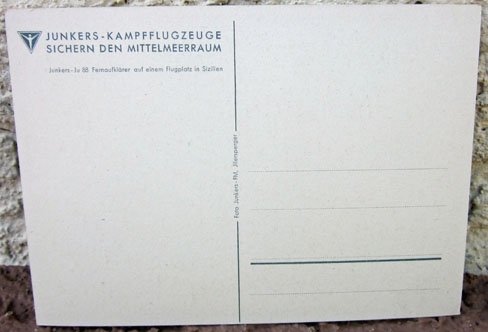 German WWII Junkers Aircraft Co. Postcard, Ju88 Sicily, Tropical Camouflage — image 3