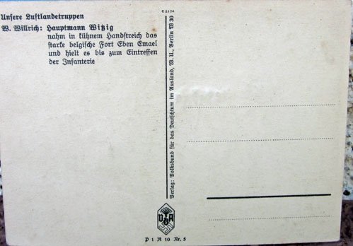 German WWII Willrich Fallschirmjager Postcard, Hauptmann Wizig — image 3
