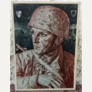 German WWII Willrich Fallschirmjager Postcard, Hauptmann Wizig