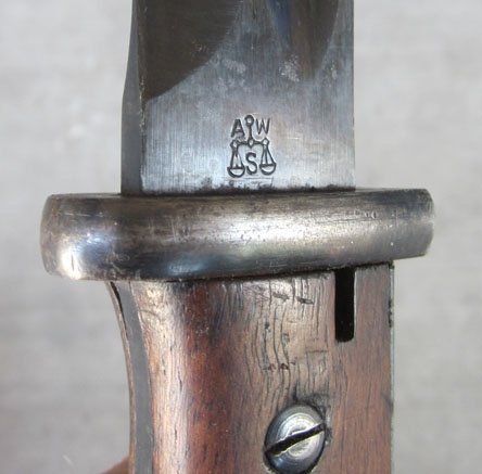 German WWII S84/98 Bayonet, Export Contract, Alcoso, Wood Grips — image 4