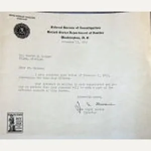 US WWII FBI Director, J.Edgar Hoover Signed Letter, FBI Letterhead, …