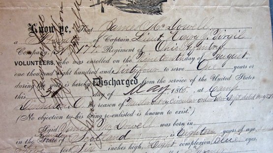 US Civil War Union Soldiers Discharge, Scottish Born, Ohio Soldier, 177th Infantry Rgt. — image 3