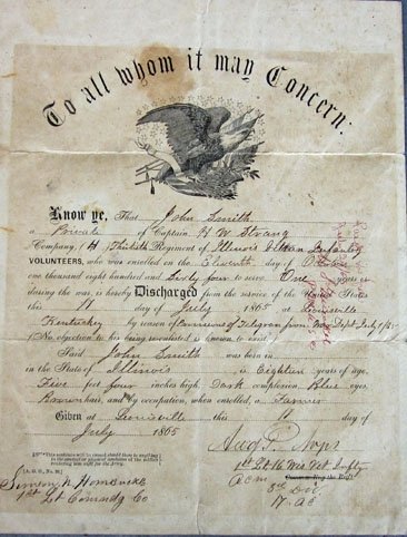 US Civil War Union Soldiers Discharge, Illinois Soldier, 30th Infantry Rgt — image 2