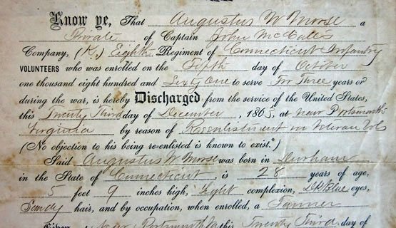 US Civil War Union Soldiers Discharge, 8th Connecticut Inf'y, Twice Wounded — image 4