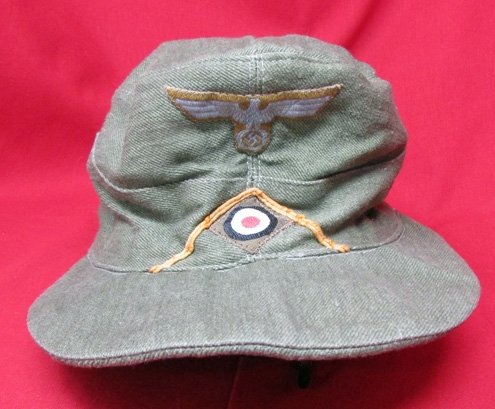 German WWII Army Tropical Billed Cap, Orange Waffenfarbe — image 2