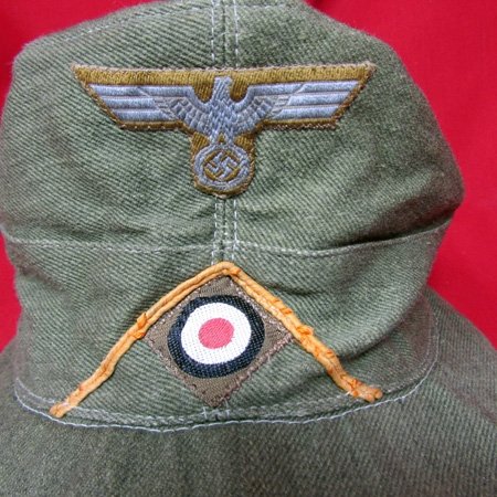 German WWII Army Tropical Billed Cap, Orange Waffenfarbe — image 3