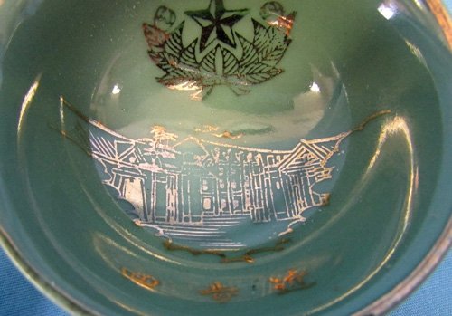  Japanese WWII Green Ceramic Sake Cup, Imperial Guard — image 3