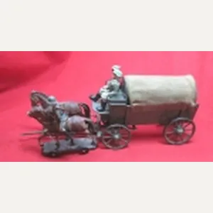 German WWII Elastolin-Lineol Horsedrawn Army Wagon with 3 Soldiers