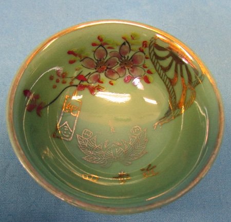  Japanese WWII Imperial Guard Green Porcelain Sake Cup — image 2