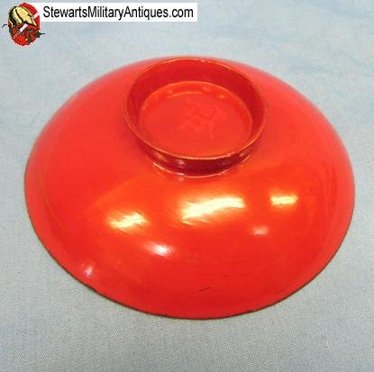  Japanese Meiji Era Red Lacquered Sake Cup, Crossed Flags — image 3