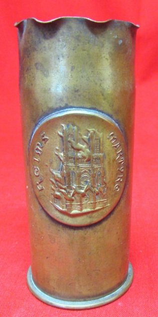 WWI Brass 37 mm Trench Art Vase, Reims Cathedral — image 2