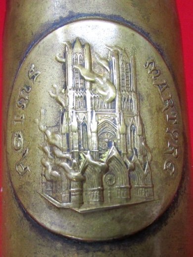 WWI Brass 37 mm Trench Art Vase, Reims Cathedral — image 3