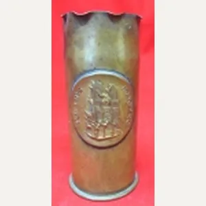 WWI Brass 37 mm Trench Art Vase, Reims Cathedral