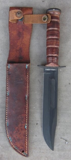 US WWII, USN Mk2 Utility Knife, Camillus, Leather Scabbard — image 5