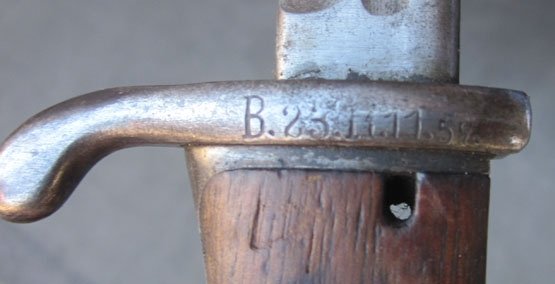German WWI S98 Bayonet, 06 Blade Date, Unit Marked, Peruvian Contract Scabbard — image 5