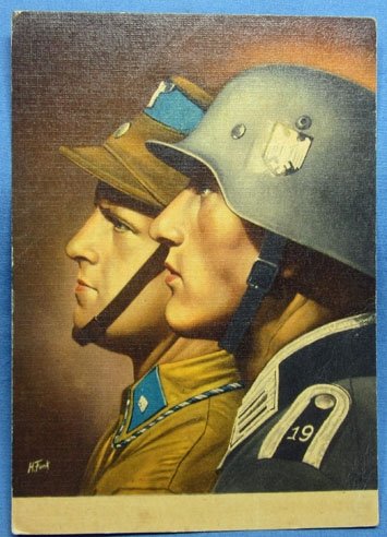 German WWII Postcard, SA Mann & Heer Unteroffizier — image 2