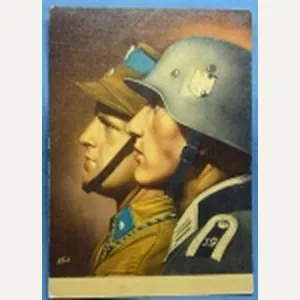 German WWII Postcard, SA Mann & Heer Unteroffizier