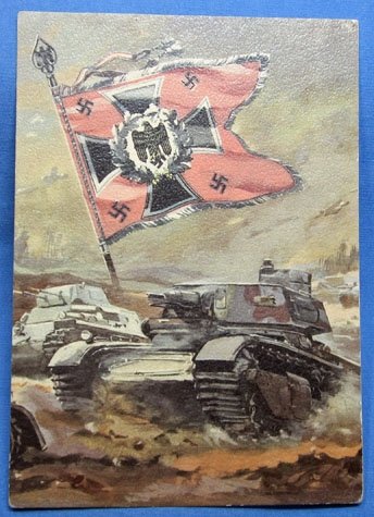 German WWII Postcard, Panzer & Flag, Feldpost 1942 — image 2