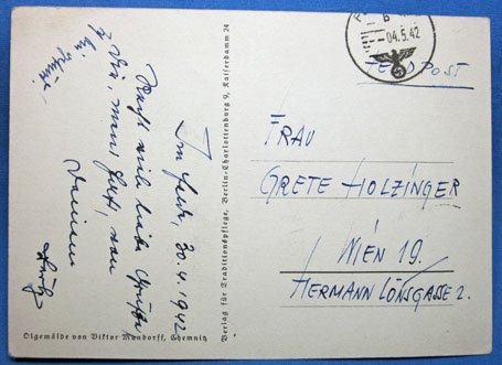 German WWII Postcard, Panzer & Flag, Feldpost 1942 — image 3