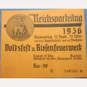 German WWII 1936 Reichsparteitag Ticket Stub