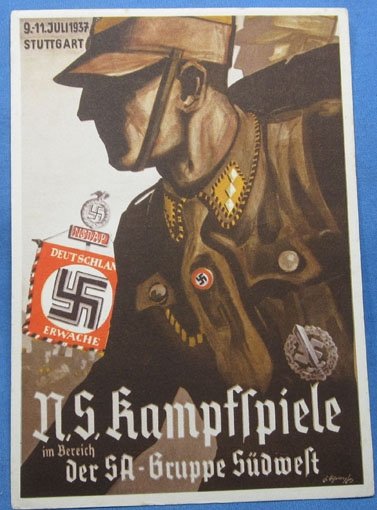 German WWII Postcard, NSDAP Kampfspiele, SA Gruppe Sudwest — image 2