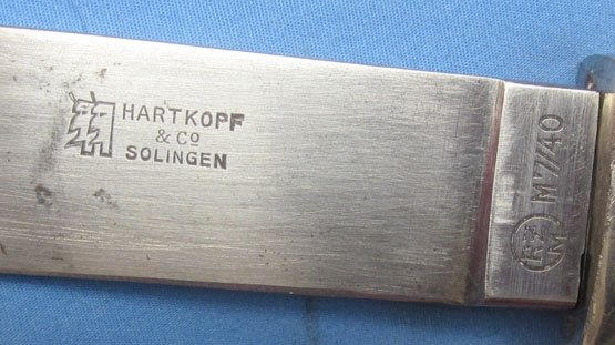 German WWII HJ Knife, Hartkopf Mfg. Transition, Maker & RZM Marked Blade — image 5